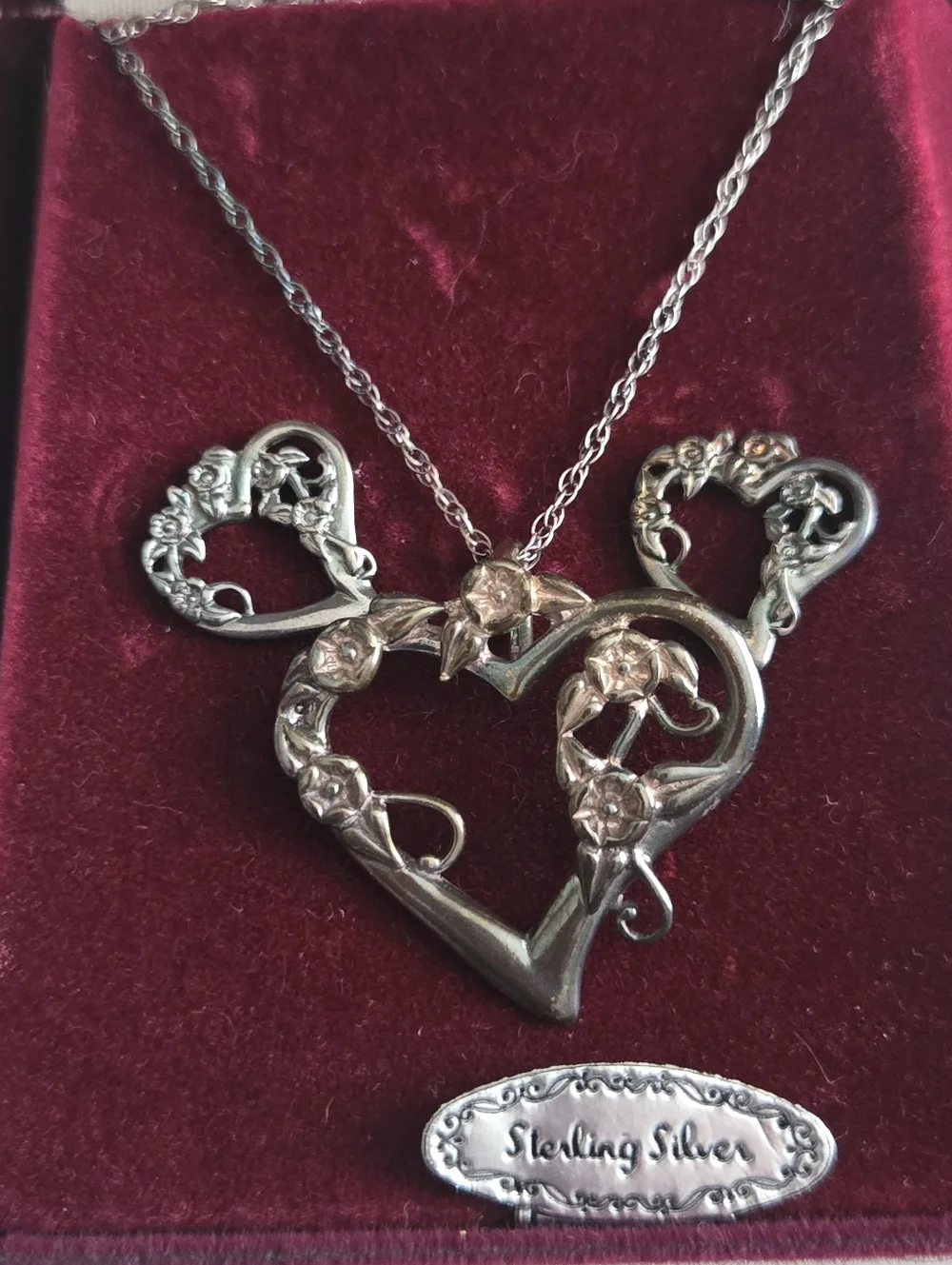 Vintage Sterling Intricate Heart Necklace Set
